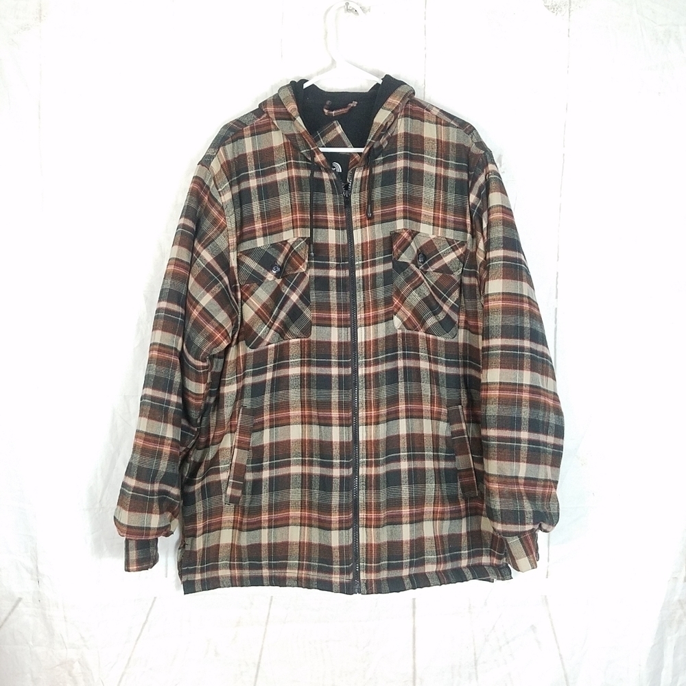 Windbreaker zip front plaid hooded shacket